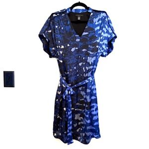 Kenneth‎ Cole NY Satin Shift Dress, Blue & Black, Size Large